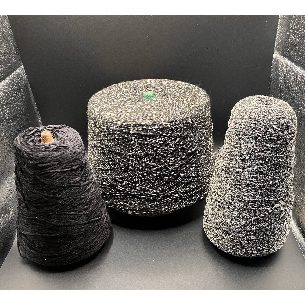 Vintage Craft Yarn Cones Lot Of 3 Clifton Newton Brown Black Tweed Grey Colored